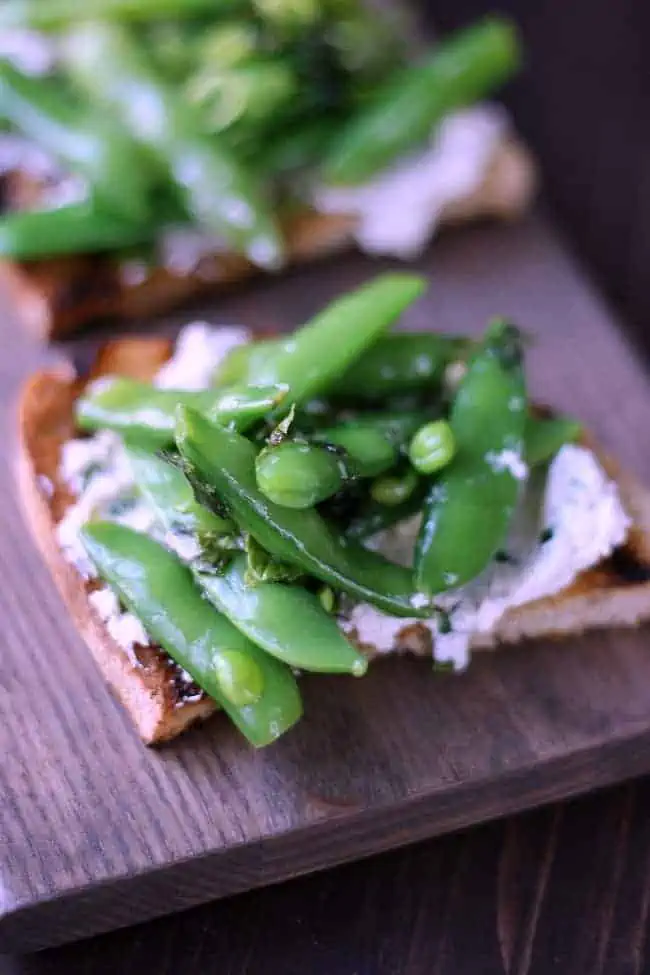Goat Cheese Crostini with Snap Peas a