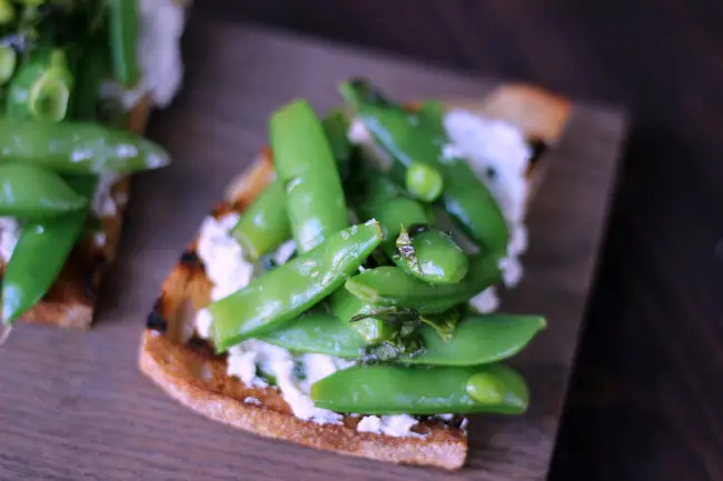 Goat Cheese Crostini with Snap Peas c