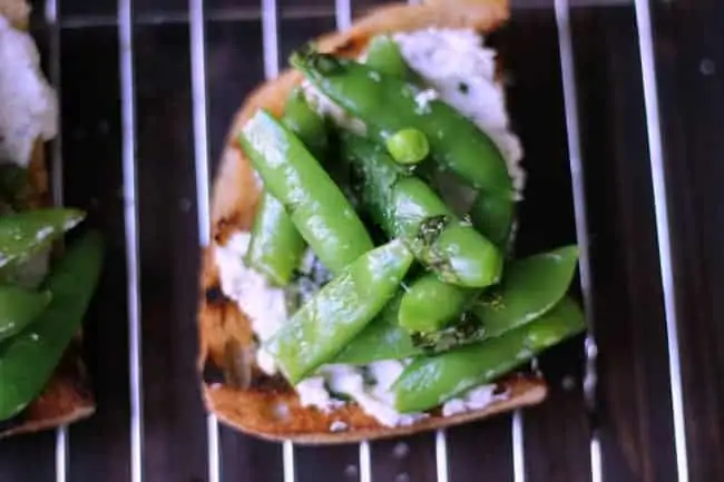 Goat Cheese Crostini with Snap Peas l