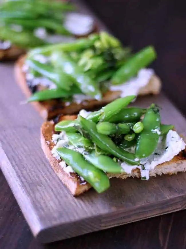 Goat Cheese Crostini with Snap Peas