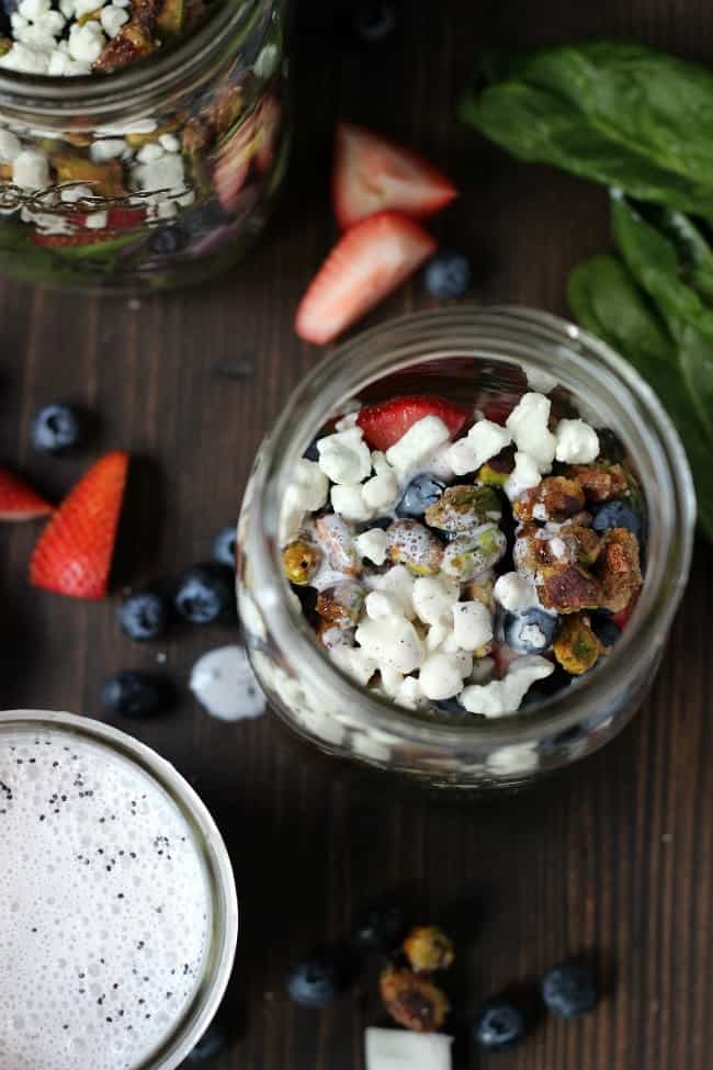 Salad in a jar with poppy seed dressing a