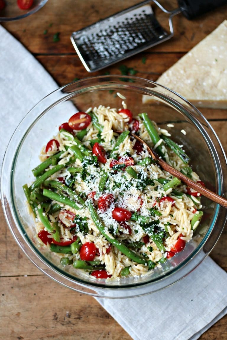 Orzo Salad with Sauteed Green Beans and Tomatoes