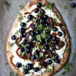 Sophisticated Blueberry, Goat & Ricotta Cheese pizza with caramelized onions