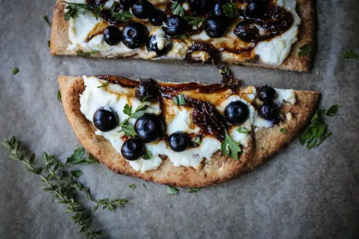 Sophisticated Blueberry, Goat & Ricotta Cheese Pizza with Honey Caramelized Onions
