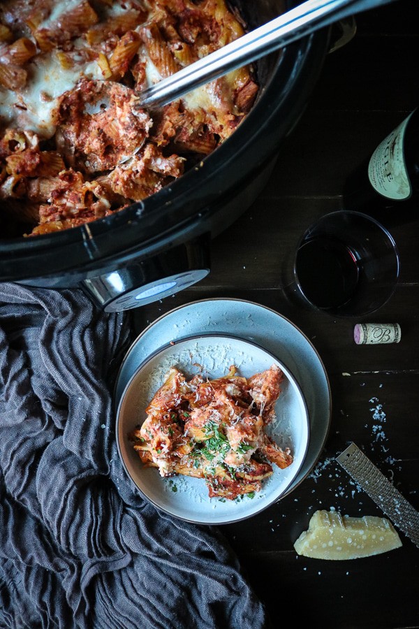Delicious Baked Ziti in your slow cooker or crockpot