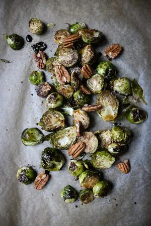 Brussels Sprouts with balsamic, honey and pecans
