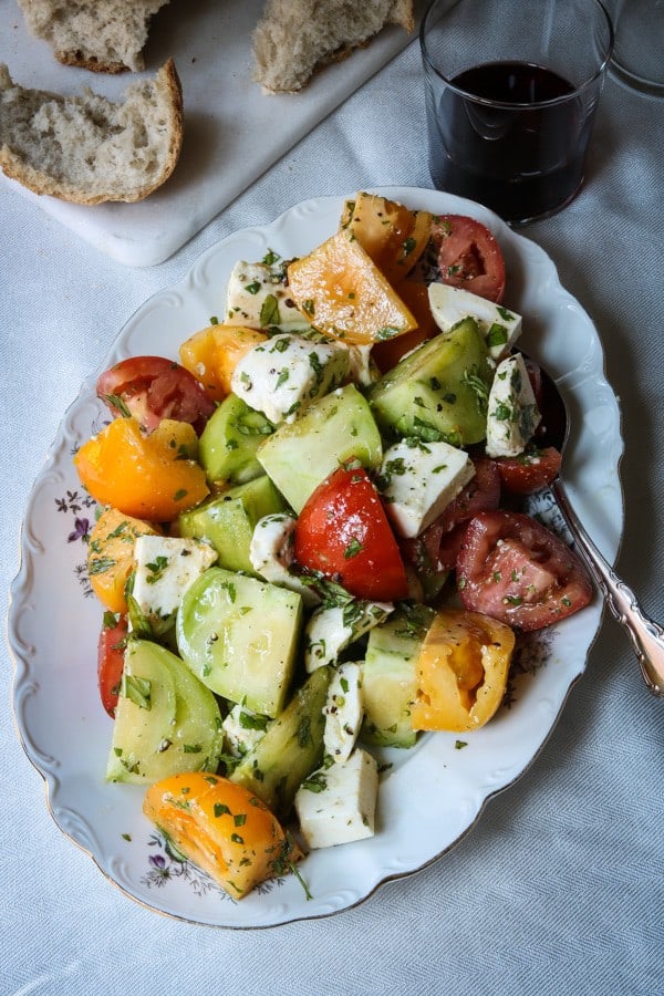 Beautiful summer salad with tomatoes and mozzarella cheese.