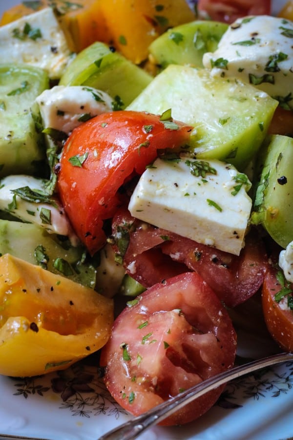 Close up of tomato & mozzarella salad