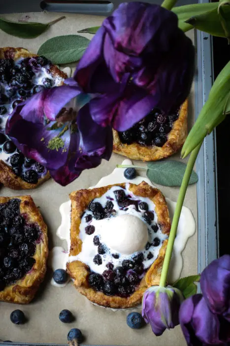 Mini tarts made with blueberries.