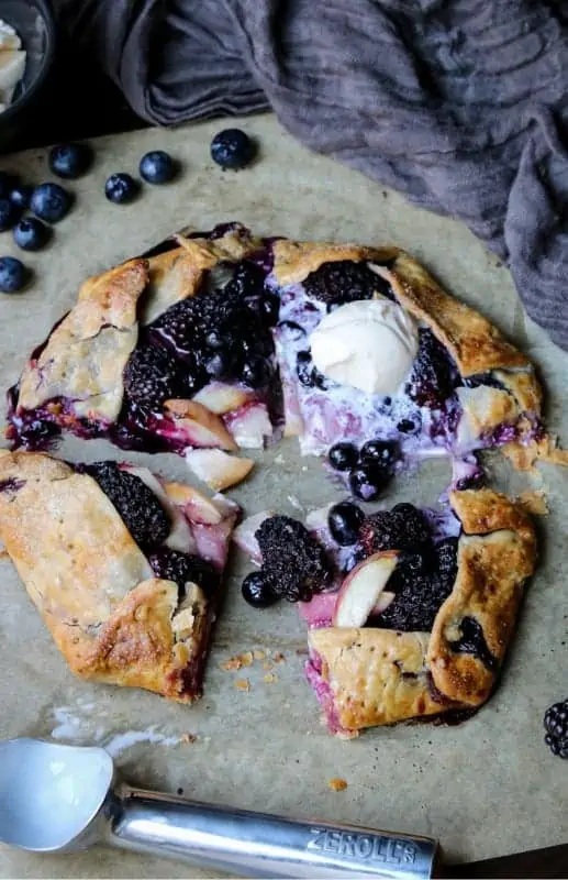sliced fruit galette with ice cream