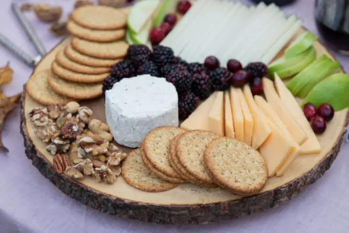 Close up photo of the food on the cheese board